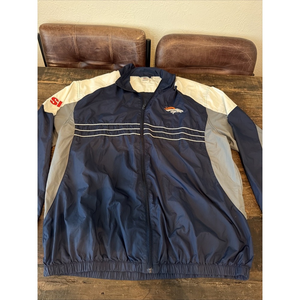 Denver Broncos Jacket Mens XXL Blue Zip Up Windbreaker Reebok Polyester NFL!